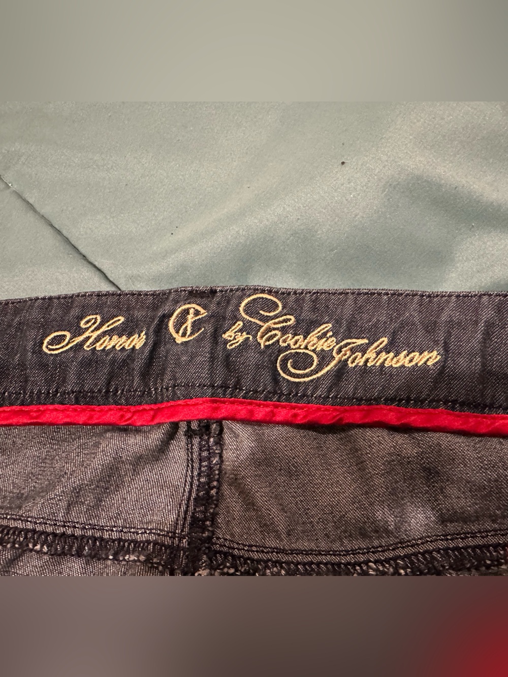 Size 16 Luxury brand Honor by Cookie Johnson wide leg Jeans with red trim